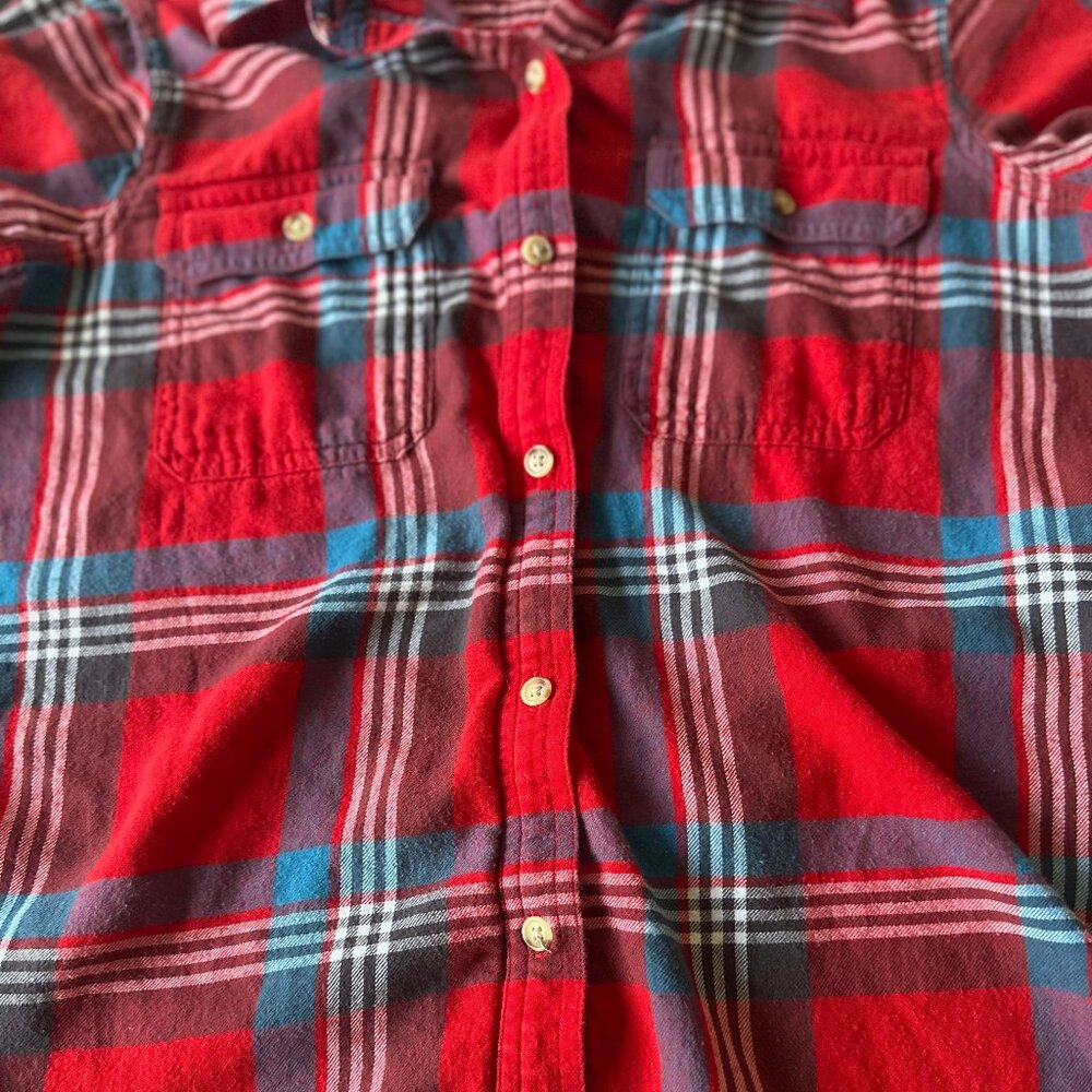 Chaps Denim Plaid Flannel Button Up Shirt Red/Blue/White Size M - Picture 4 of 12
